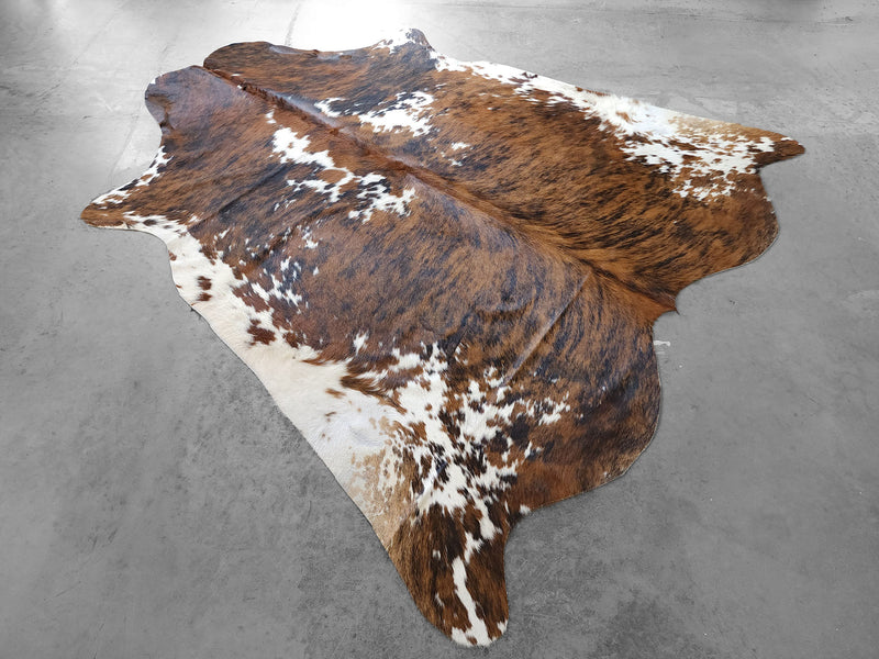 Premium Tricolor Cowhide Rug Size 6.6 X 6.8 ft