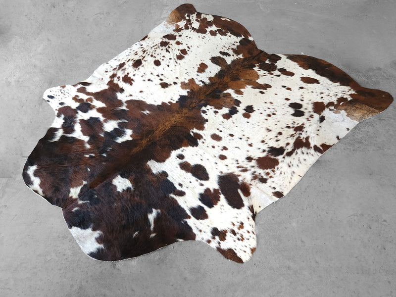 Premium Tricolor Cowhide Rug Size 6.6 X 7.0 ft