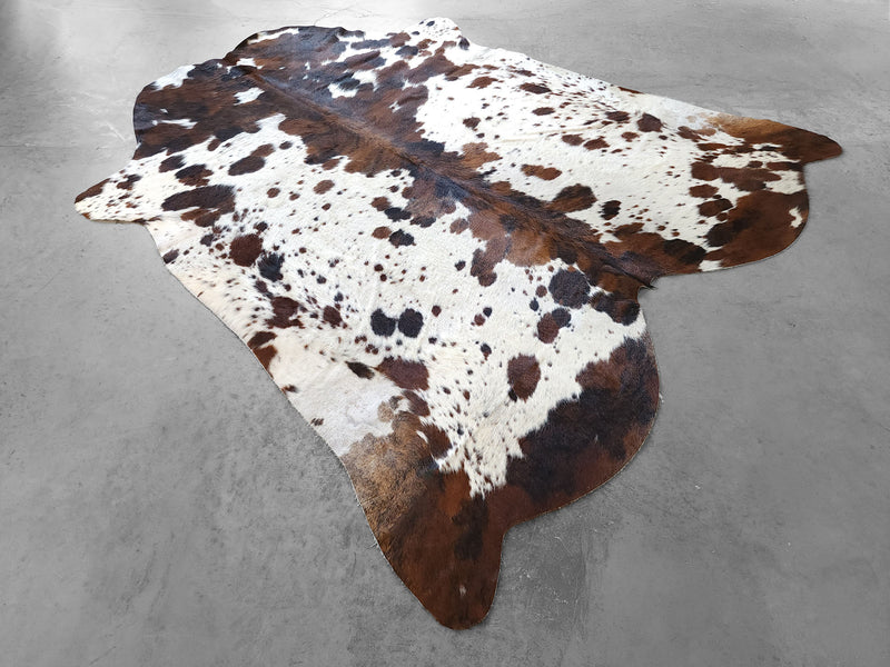 Premium Tricolor Cowhide Rug Size 6.6 X 7.0 ft
