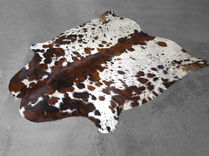 Premium Tricolor Cowhide Rug Size 6.4 X 7.1 ft