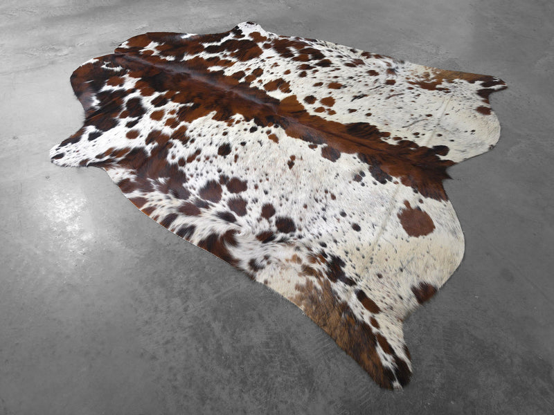 Premium Tricolor Cowhide Rug Size 6.4 X 7.1 ft