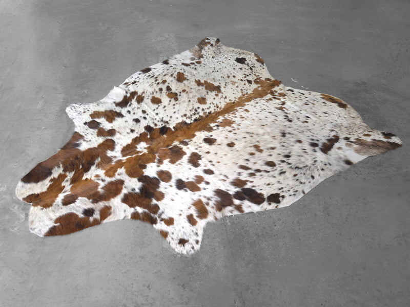 Premium Tricolor Cowhide Rug Size 6.9 X 7.7 ft