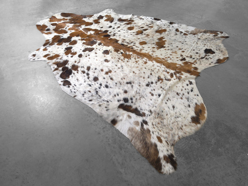 Premium Tricolor Cowhide Rug Size 6.9 X 7.7 ft