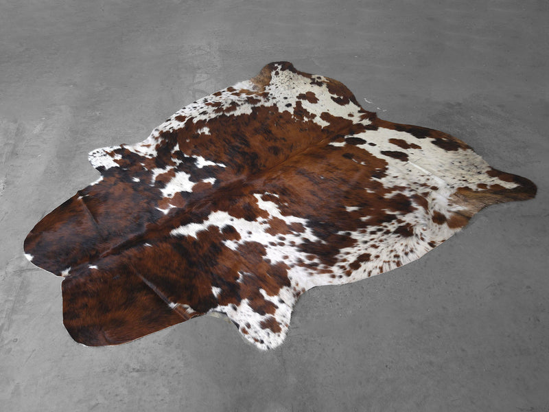 Premium Tricolor Cowhide Rug Size 6.7 X 7.4 ft