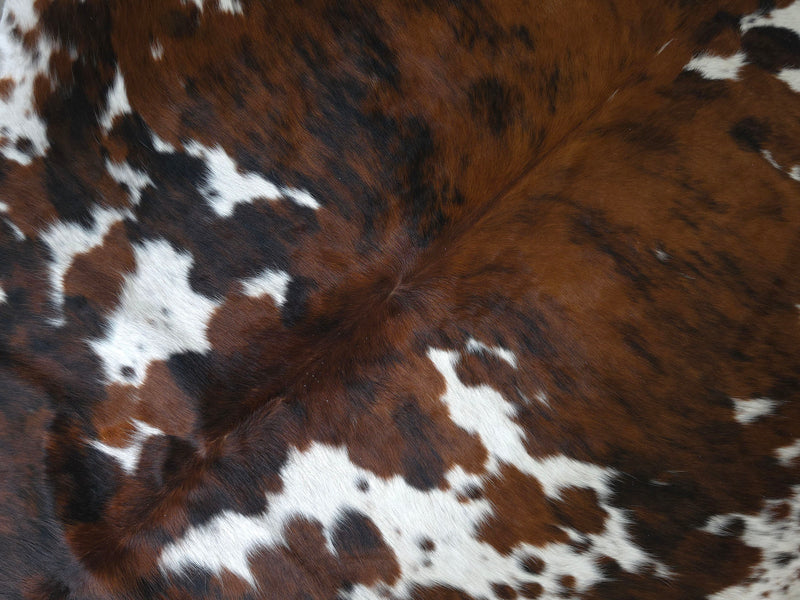 Premium Tricolor Cowhide Rug Size 6.7 X 7.4 ft
