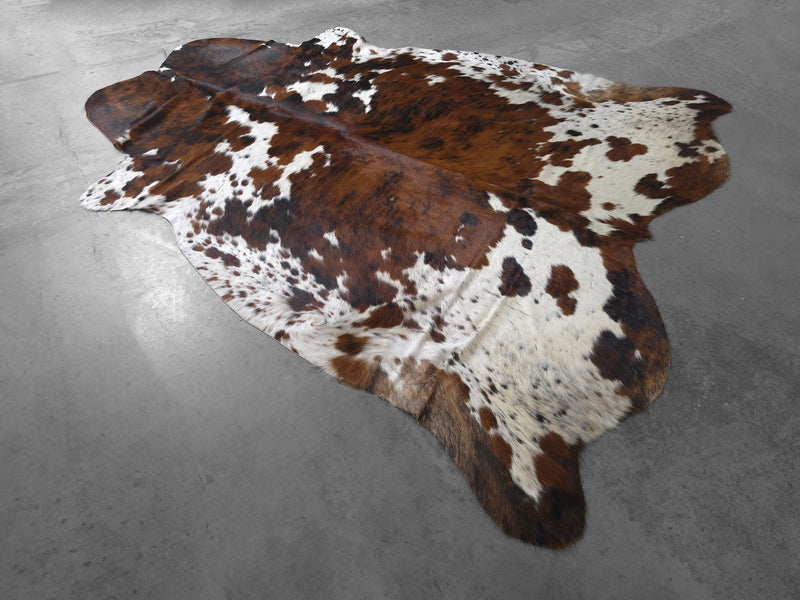 Premium Tricolor Cowhide Rug Size 6.7 X 7.4 ft