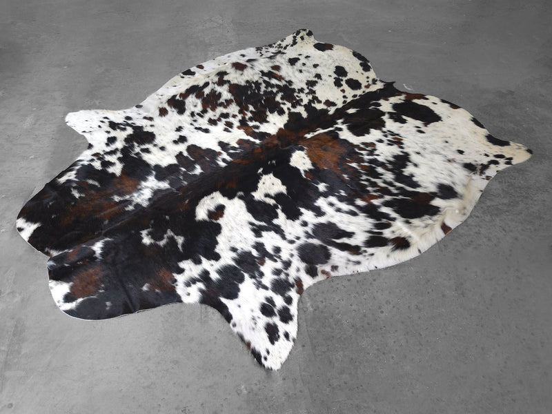 Premium Tricolor Cowhide Rug Size 5.7 X 7.2 ft