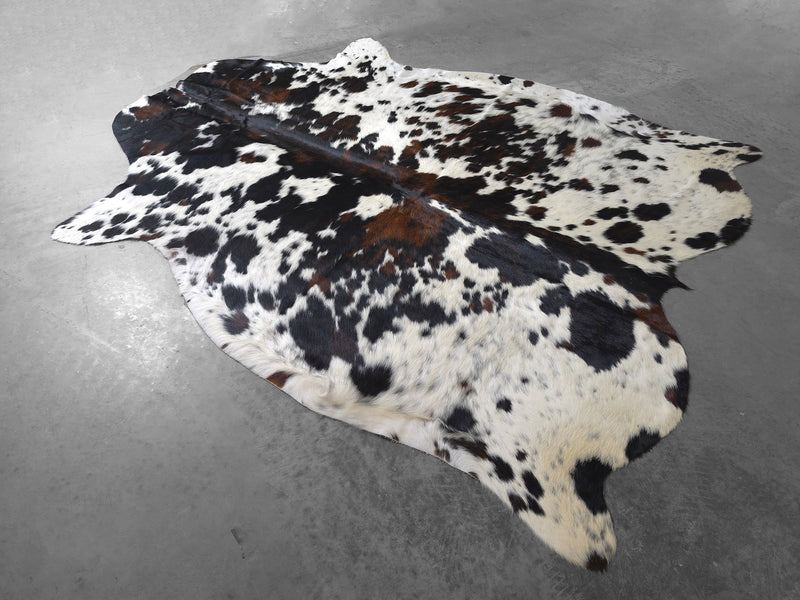 Premium Tricolor Cowhide Rug Size 5.7 X 7.2 ft