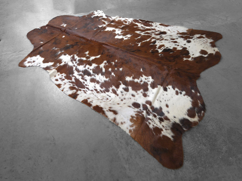 Premium Tricolor Cowhide Rug Size 6.2 X 7.2 ft