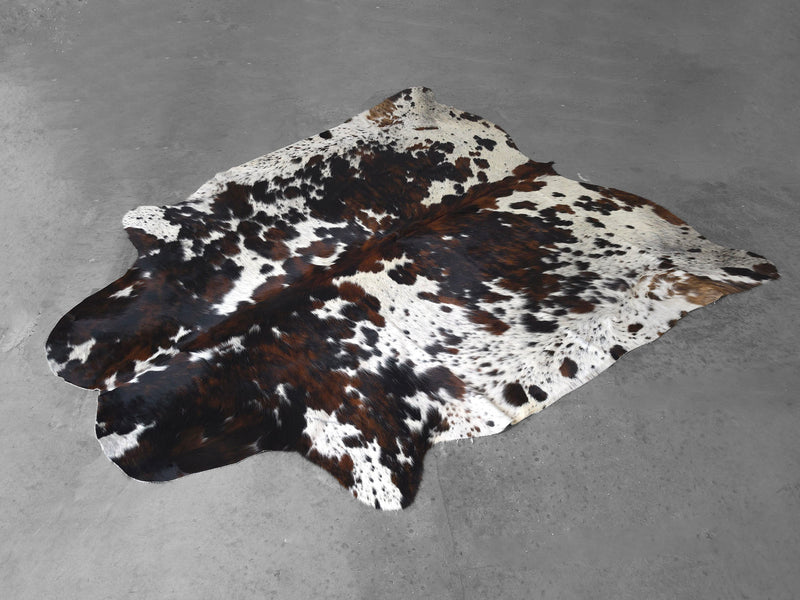 Premium Tricolor Cowhide Rug Size 6.9 X 7.2 ft