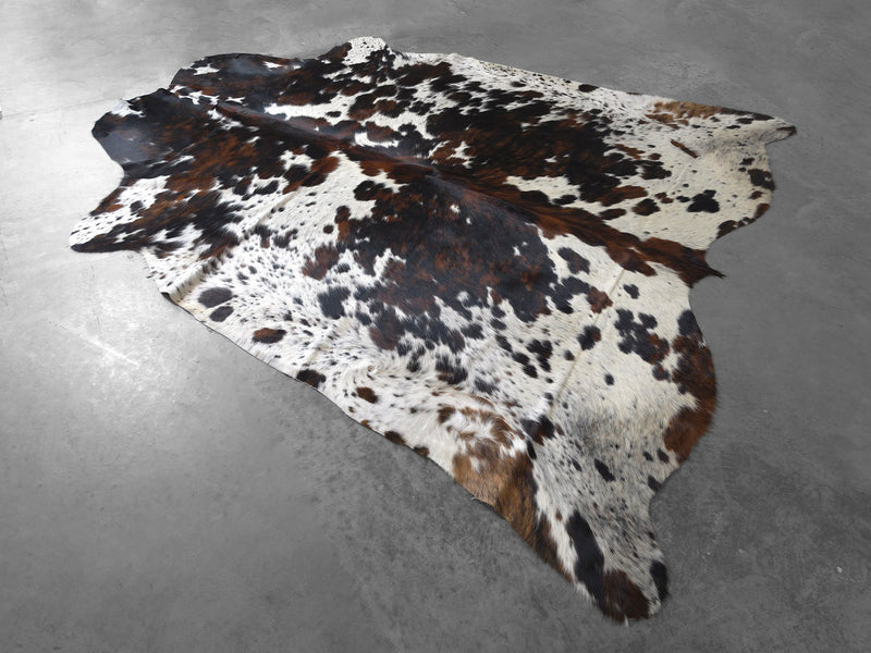 Premium Tricolor Cowhide Rug Size 6.9 X 7.2 ft