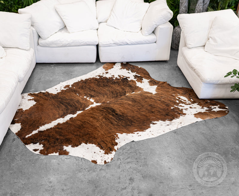 Brindle Tricolor White Belly Cowhide Rug