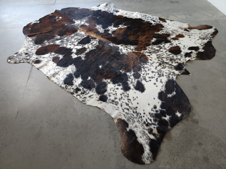 Premium Tricolor Cowhide Rug Size 7.4 X 8.0 ft