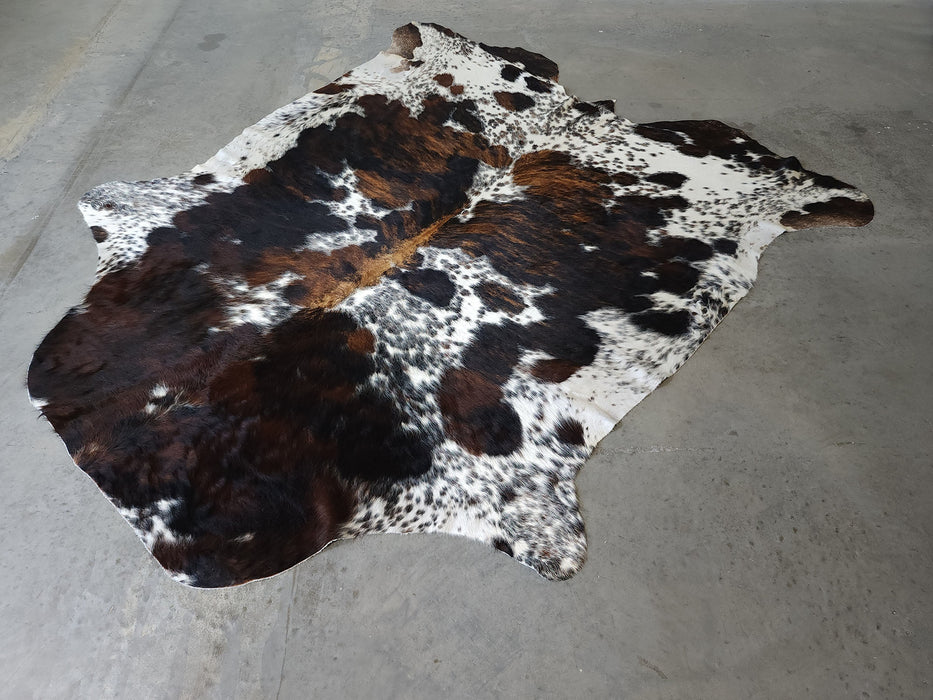 Premium Tricolor Cowhide Rug Size 7.4 X 8.0 ft