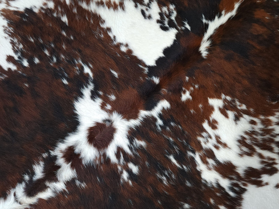 Premium Tricolor Cowhide Rug Size 6.9 X 7.6 ft