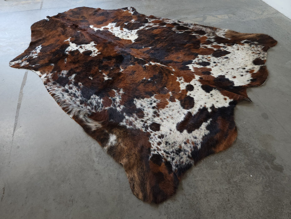 Premium Tricolor Cowhide Rug Size 6.9 FT x 7.9 FT