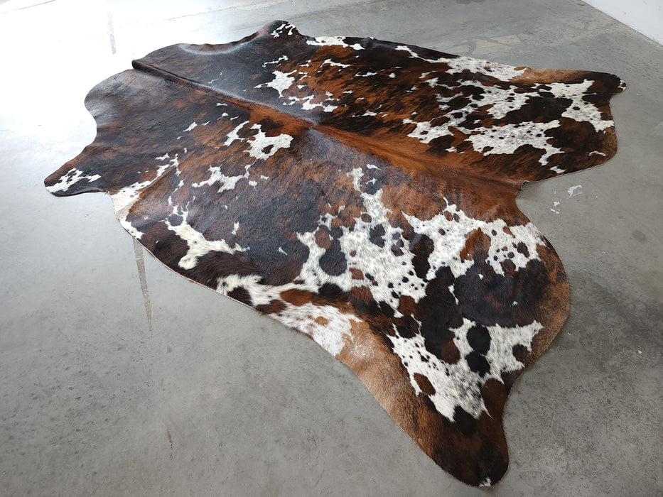 Premium Tricolor Cowhide Rug Size 7.0 X 7.8 ft