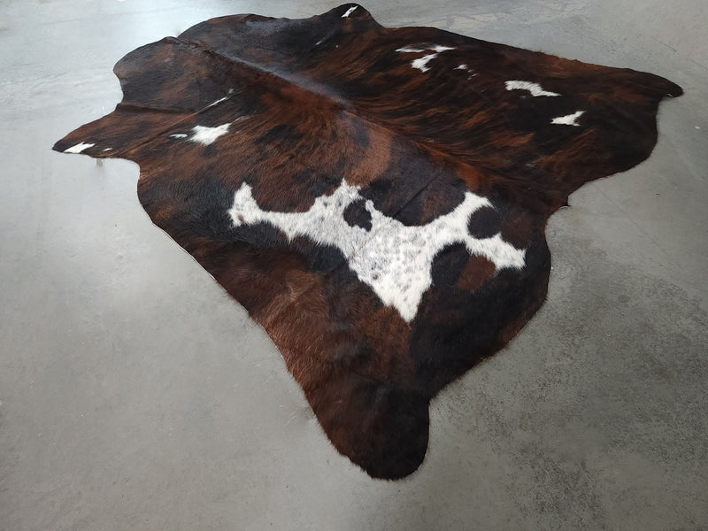 Premium Tricolor Cowhide Rug Size 7.7 X 7.7 ft