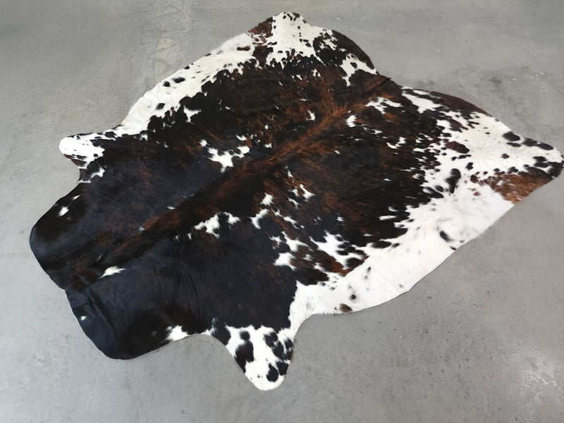 Premium Tricolor Cowhide Rug Size 7.4 X 7.8 ft