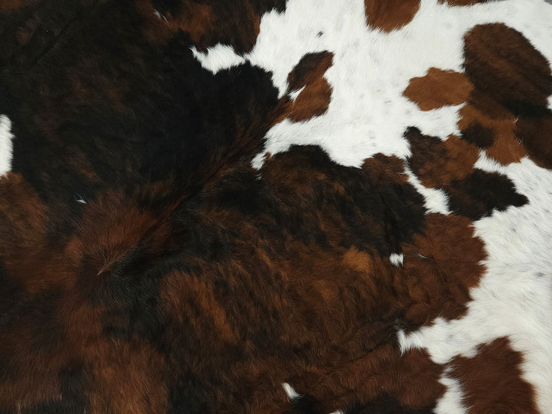 Premium Tricolor Cowhide Rug Size 6.3 X 7.5 ft