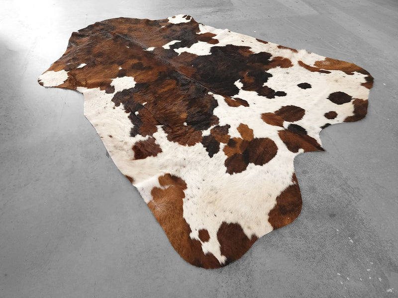 Premium Tricolor Cowhide Rug Size 6.3 X 7.5 ft