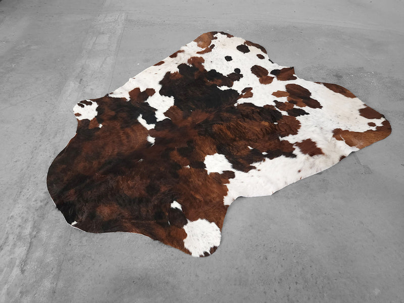 Premium Tricolor Cowhide Rug Size 6.3 X 7.5 ft