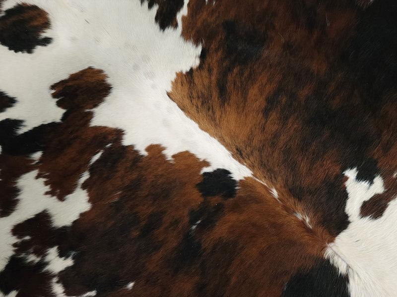 Premium Tricolor Cowhide Rug Size 6.3 X 7.7 ft