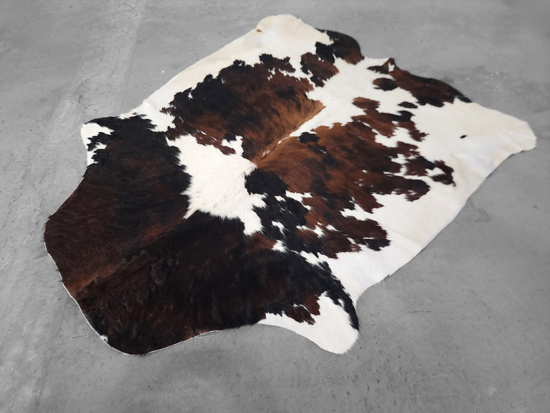 Premium Tricolor Cowhide Rug Size 6.3 X 7.7 ft