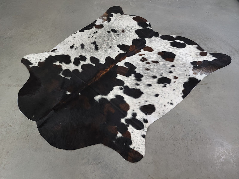 Premium Tricolor Cowhide Rug Size 6.7 X 7.0 ft