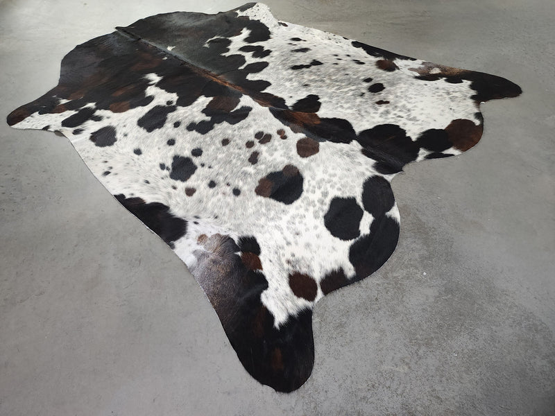 Premium Tricolor Cowhide Rug Size 6.7 X 7.0 ft