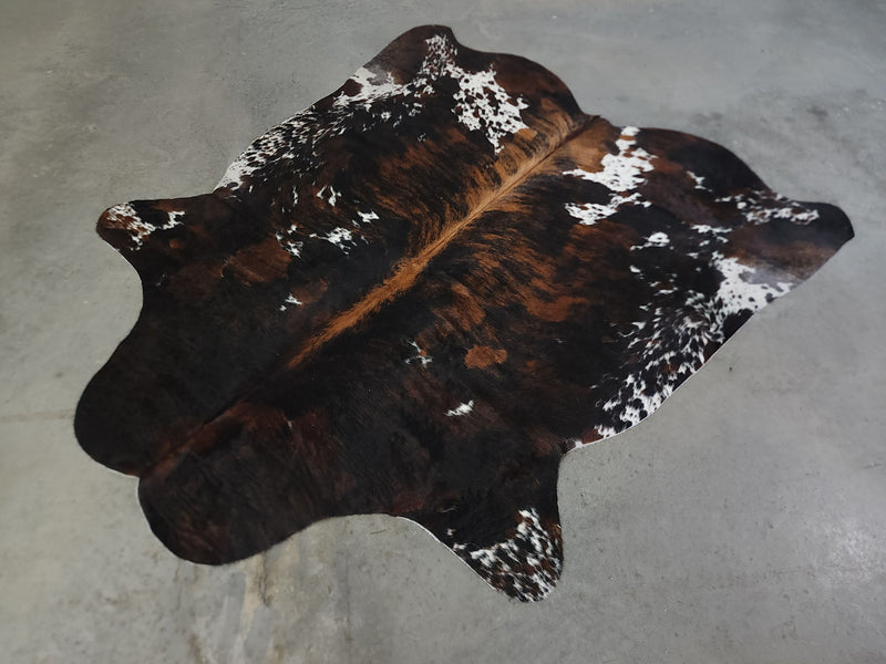 Premium Tricolor Cowhide Rug Size 6.4 X 7.3 ft