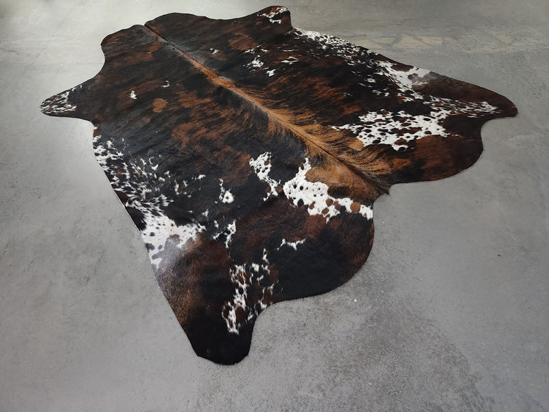 Premium Tricolor Cowhide Rug Size 6.4 X 7.3 ft