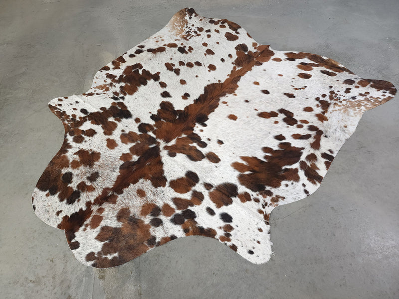 Premium Tricolor Cowhide Rug Size 6.9 X 7.3 ft