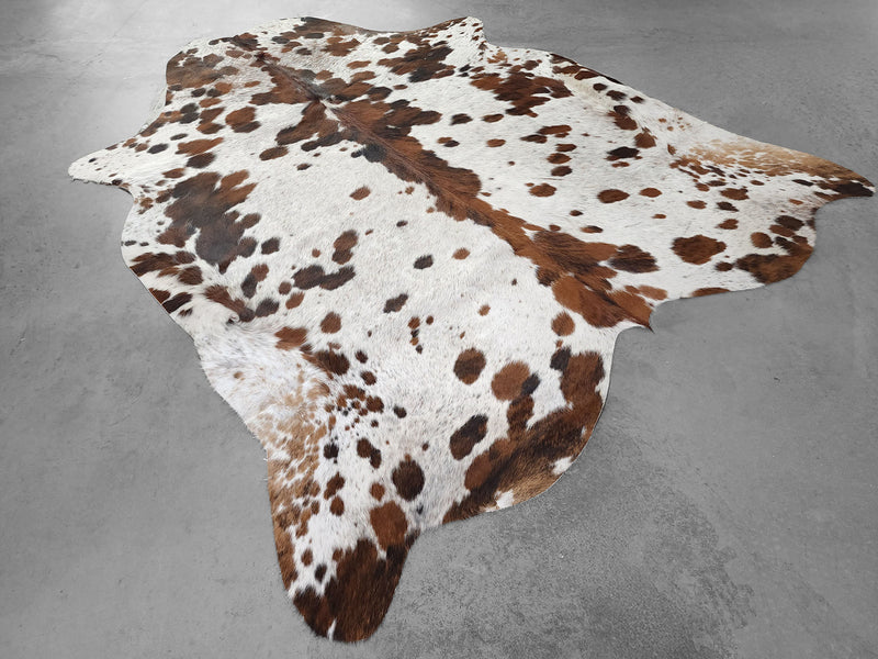 Premium Tricolor Cowhide Rug Size 6.9 X 7.3 ft