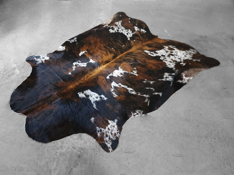 Premium Tricolor Cowhide Rug Size 6.4 X 7.8 ft