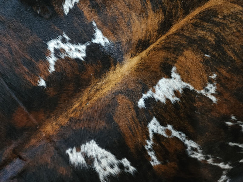 Premium Tricolor Cowhide Rug Size 6.4 X 7.8 ft