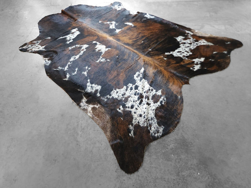 Premium Tricolor Cowhide Rug Size 6.4 X 7.8 ft
