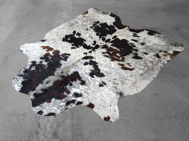 Premium Tricolor Cowhide Rug Size 6.7 X 7.7 ft