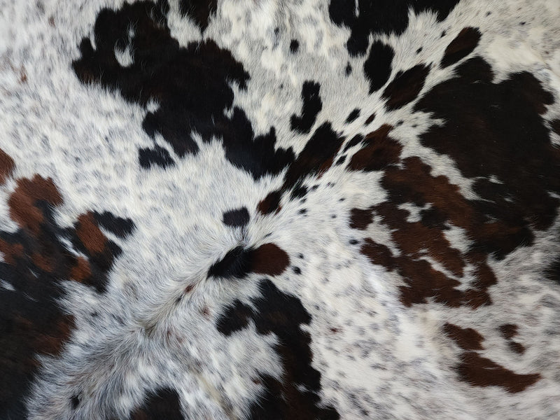 Premium Tricolor Cowhide Rug Size 6.7 X 7.7 ft