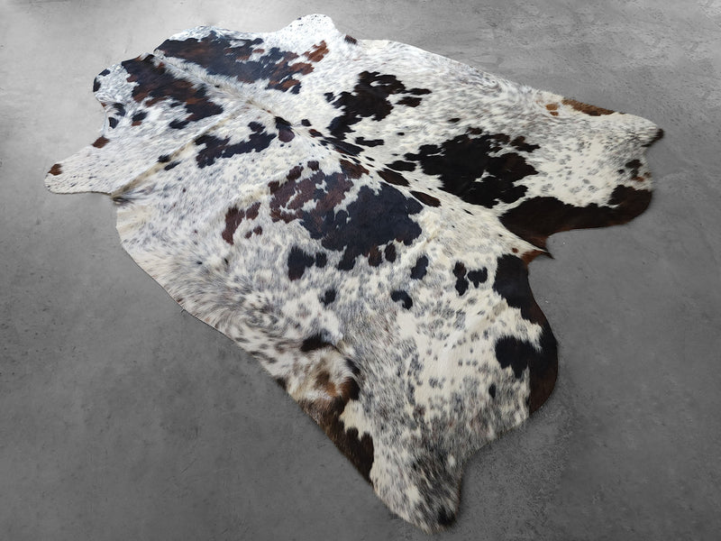 Premium Tricolor Cowhide Rug Size 6.7 X 7.7 ft