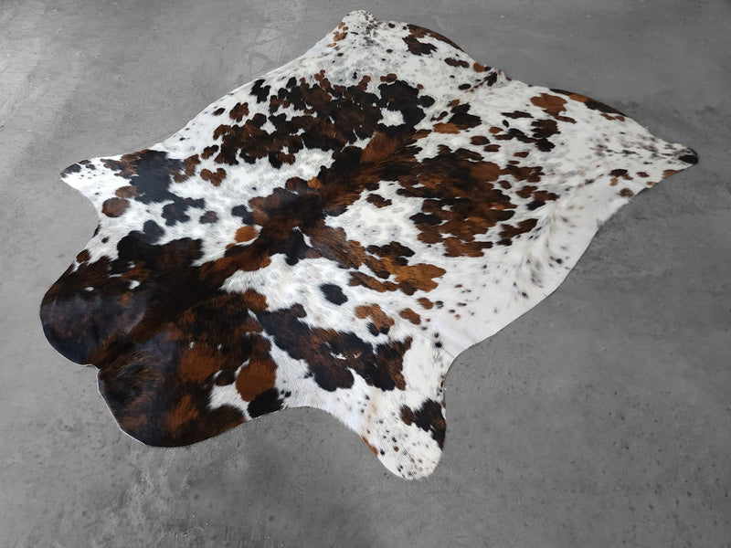 Premium Tricolor Cowhide Rug Size 6.2 X 7.6 ft