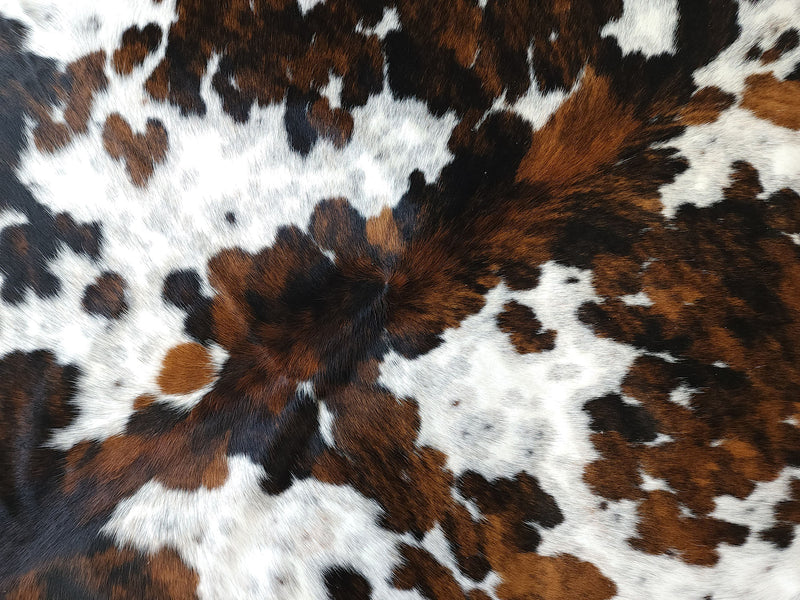 Premium Tricolor Cowhide Rug Size 6.2 X 7.6 ft