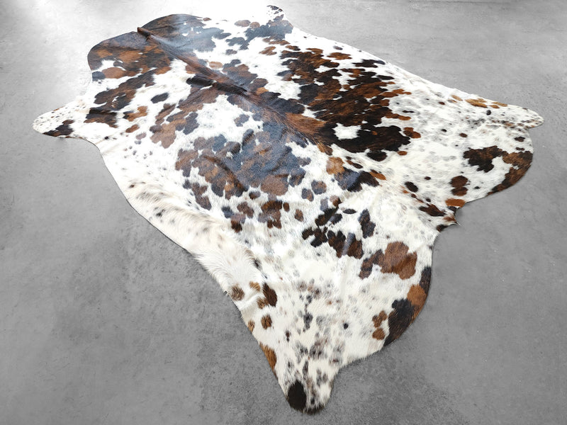Premium Tricolor Cowhide Rug Size 6.2 X 7.6 ft