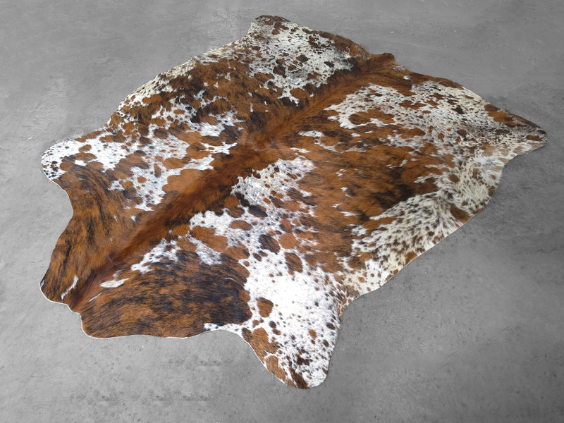 Premium Tricolor Cowhide Rug Size 6.9 X 8.3 ft