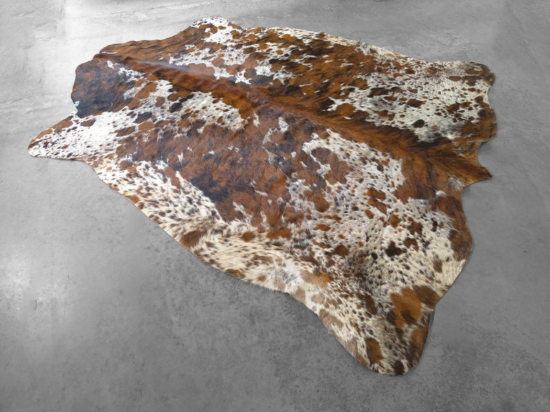Premium Tricolor Cowhide Rug Size 6.9 X 8.3 ft