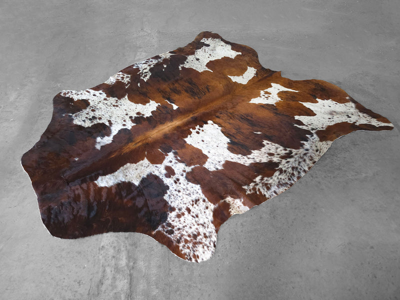 Premium Tricolor Cowhide Rug Size 6.8 X 7.5 ft