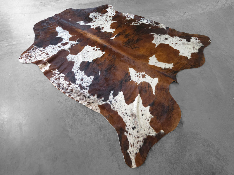 Premium Tricolor Cowhide Rug Size 6.8 X 7.5 ft