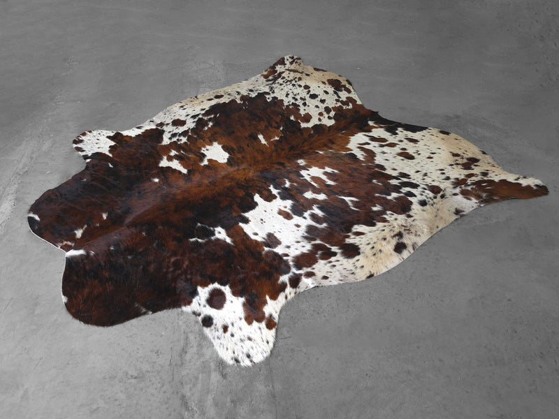 Premium Tricolor Cowhide Rug Size 7.6 X 8.0 ft