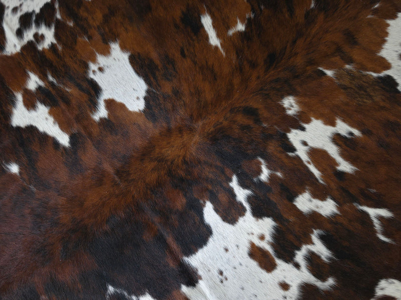 Premium Tricolor Cowhide Rug Size 7.6 X 8.0 ft