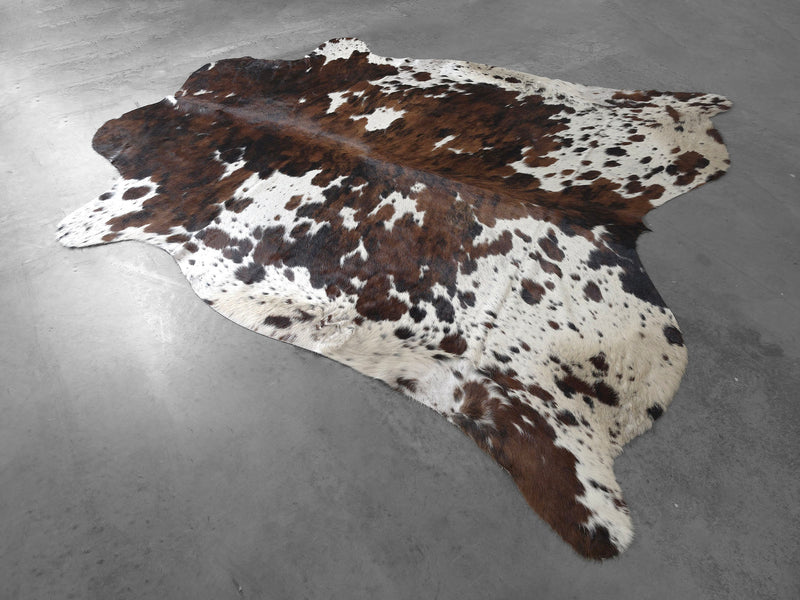 Premium Tricolor Cowhide Rug Size 7.6 X 8.0 ft